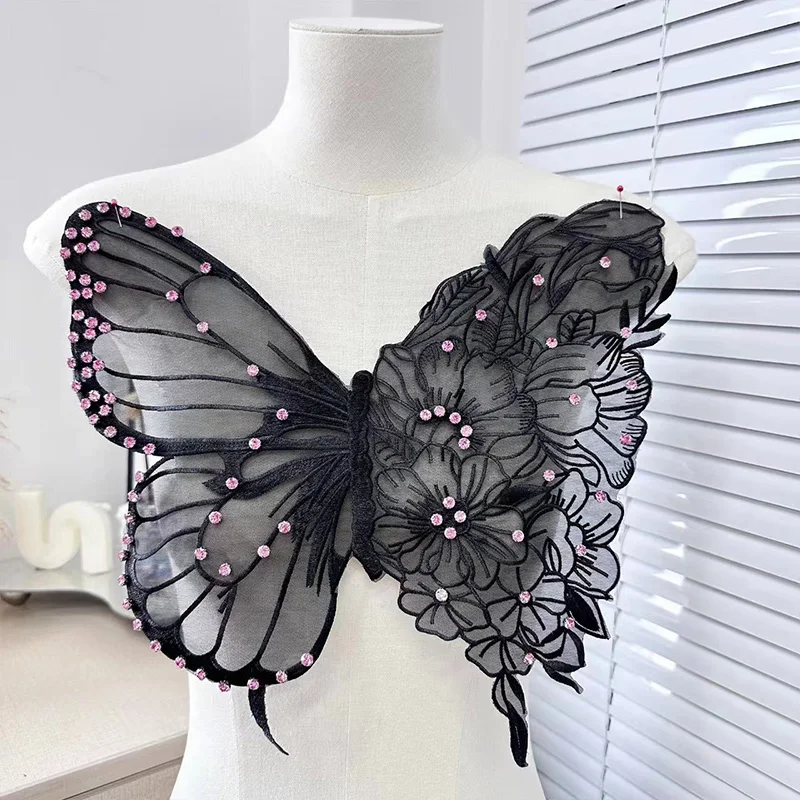 32cm Duży haft Organza Motyl Naszywka na ubrania Naprawa tkaniny Koronkowe akcesoria Odzież damska Szycie Aplikacje Motyl