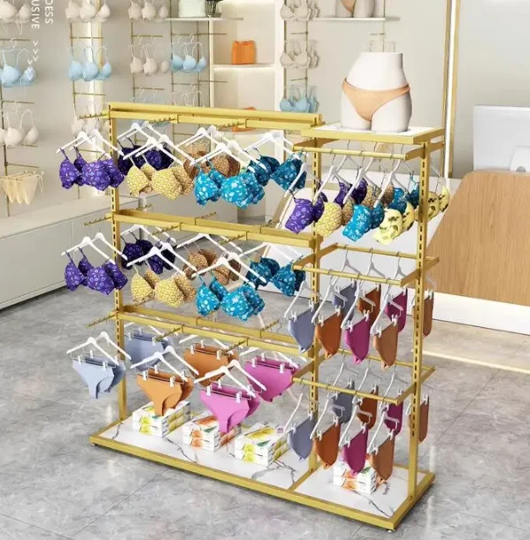 Underwear shelves, floor to ceiling bras, underwear, island display rack, mall adjustable double-sided display rack