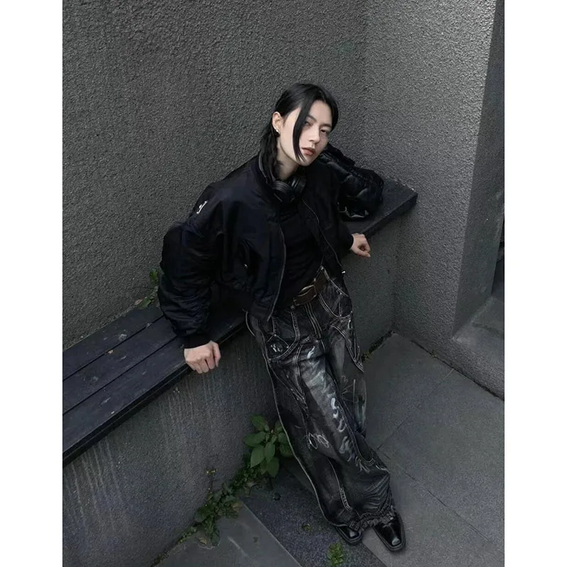 

Women's Black Baggy Gothic Jeans Y2k 90s Harajuku Aesthetic Korean Punk Vintage 2000s Trashy Jean Pants for Casual Wear