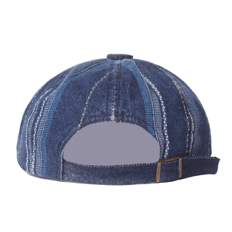 Denim Octagonal Hat Literary Youth Beret Retro Newsboy Men's Cap Summer Fashion Adjustable Striped Short Brim Sun Protection