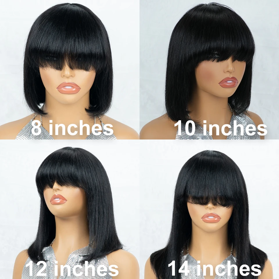 4X2 HD Straight Bob Wig Human Hair with Bangs Transparent  display picture 1