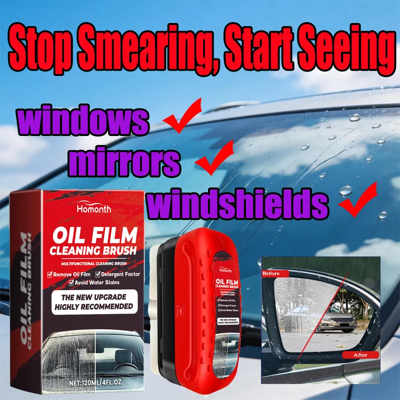 Car windshield oil film remover for rainy days auto window clear vision Hydrophobic coating strong dirt removal cleaning brush
