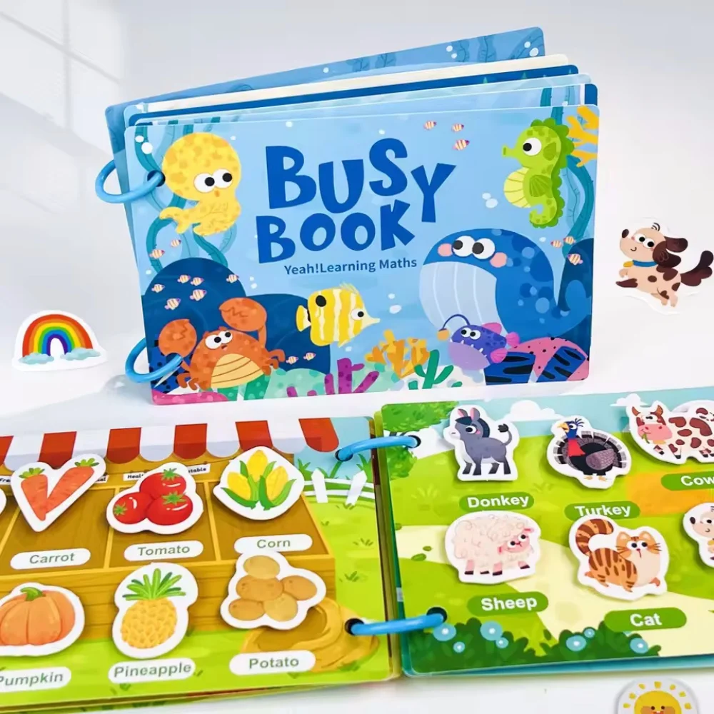 Montessori Quiet Book for Kids - Puzzle Word Recognition Early Education Enlightenment Stickers Toy Book for Children's Learning