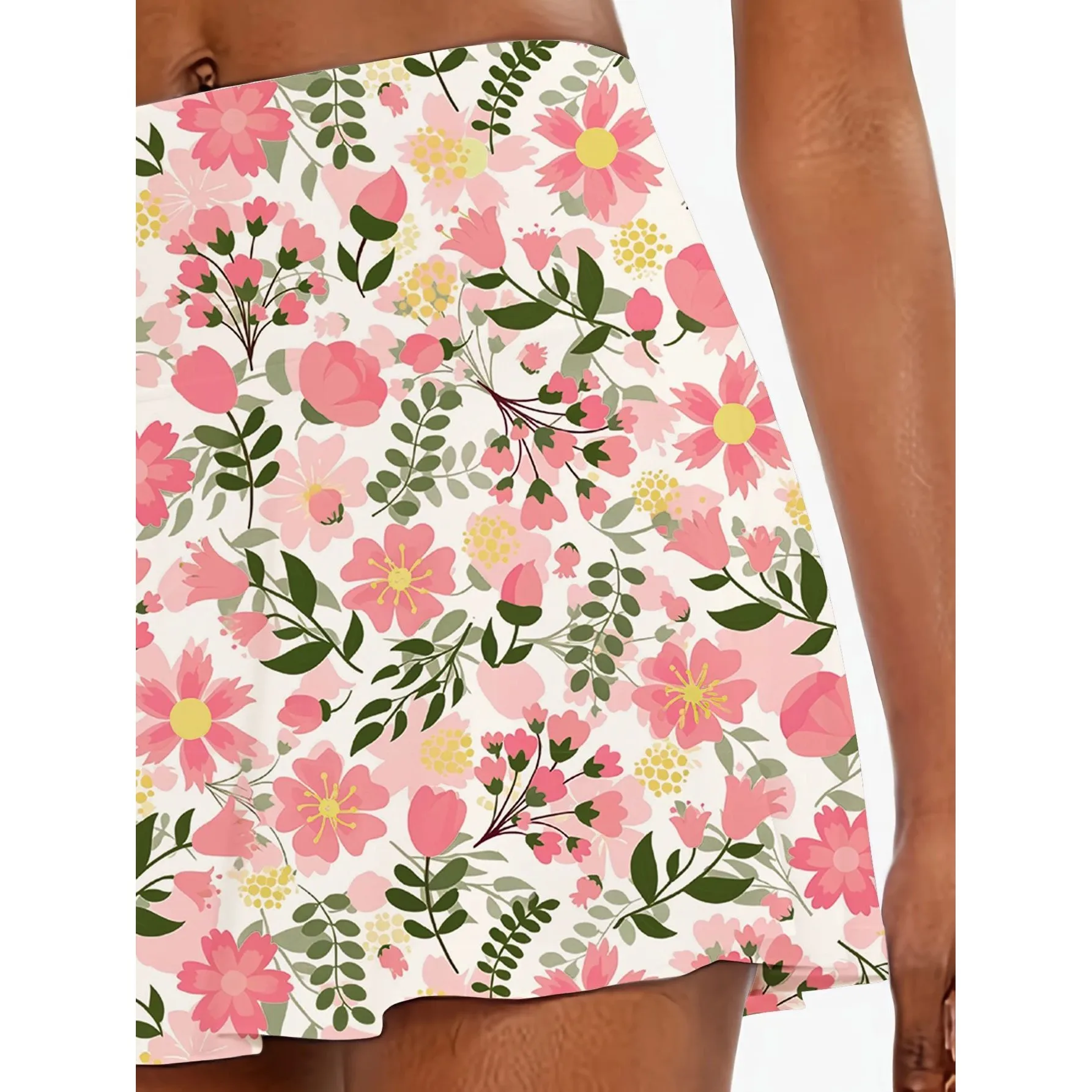 

Floral Print Skirt with orts for Women Elastic Waist Spring 2025 Collection Other Material 00% Ladies Faion