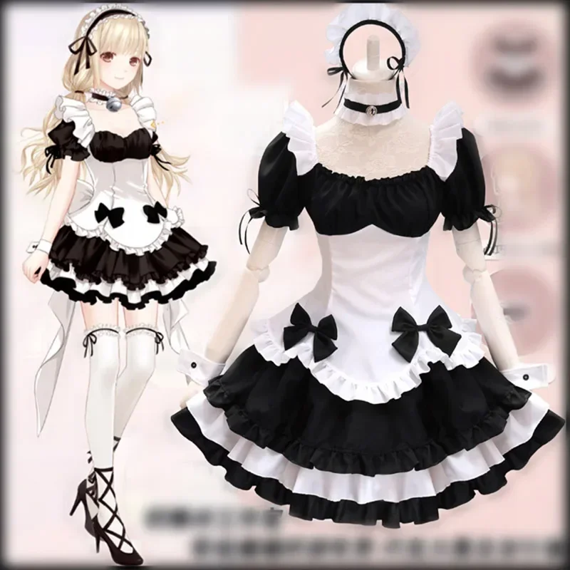 Cute Black White Chocolate Maid Costumes French Bowknot Maid Skirt Girls Woman Amine Cosplay Costume Waitress Party Costumes