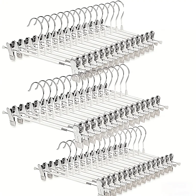 Stainless Steel Pants Hangers Non Slip No Trace Clips,Adjustable Metal Trouser Skirt Jeans Hanger Clothes Organizer Multi‑Color
