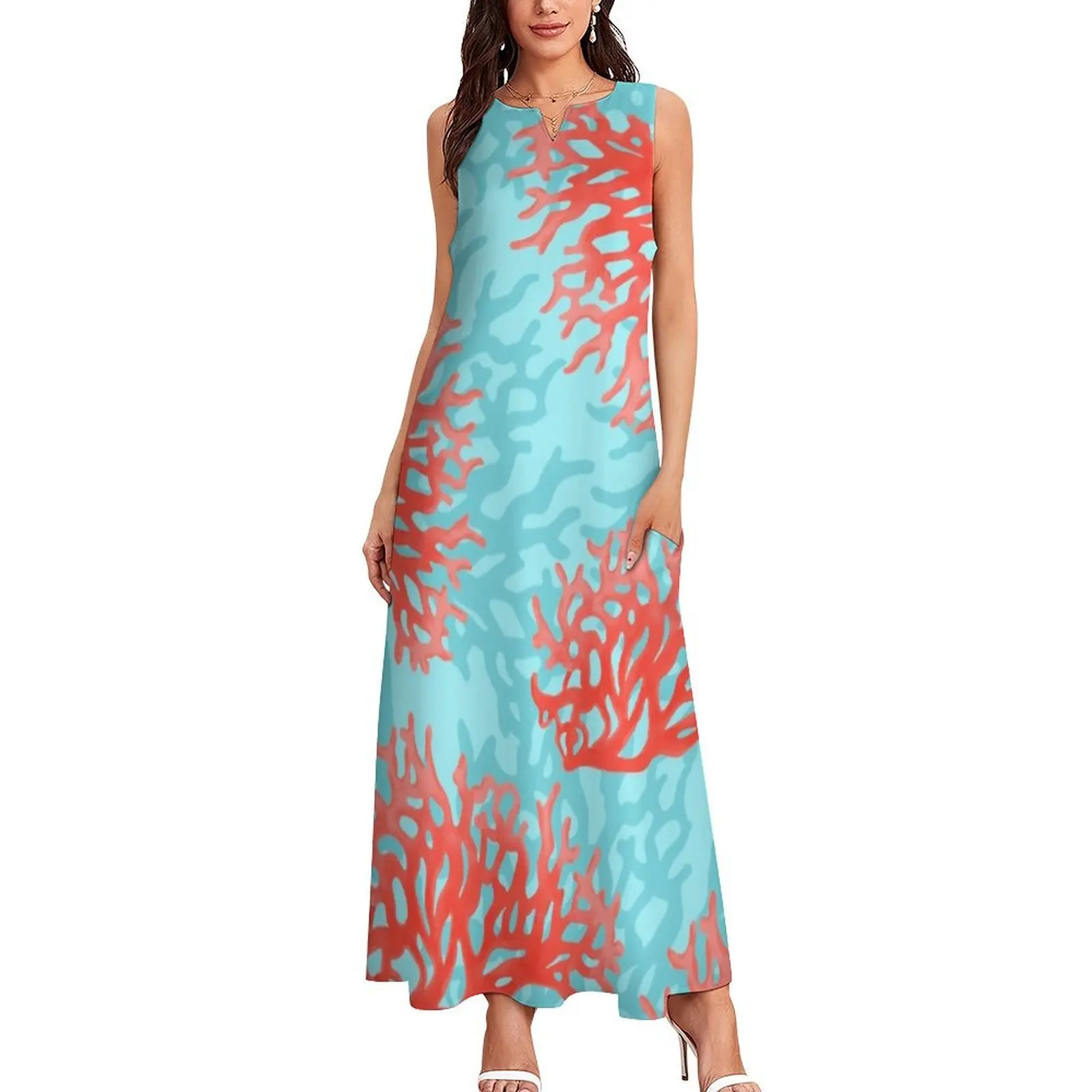 Coral Long Dress dress women elegant luxury summer dresses ladies 2025 summer dress