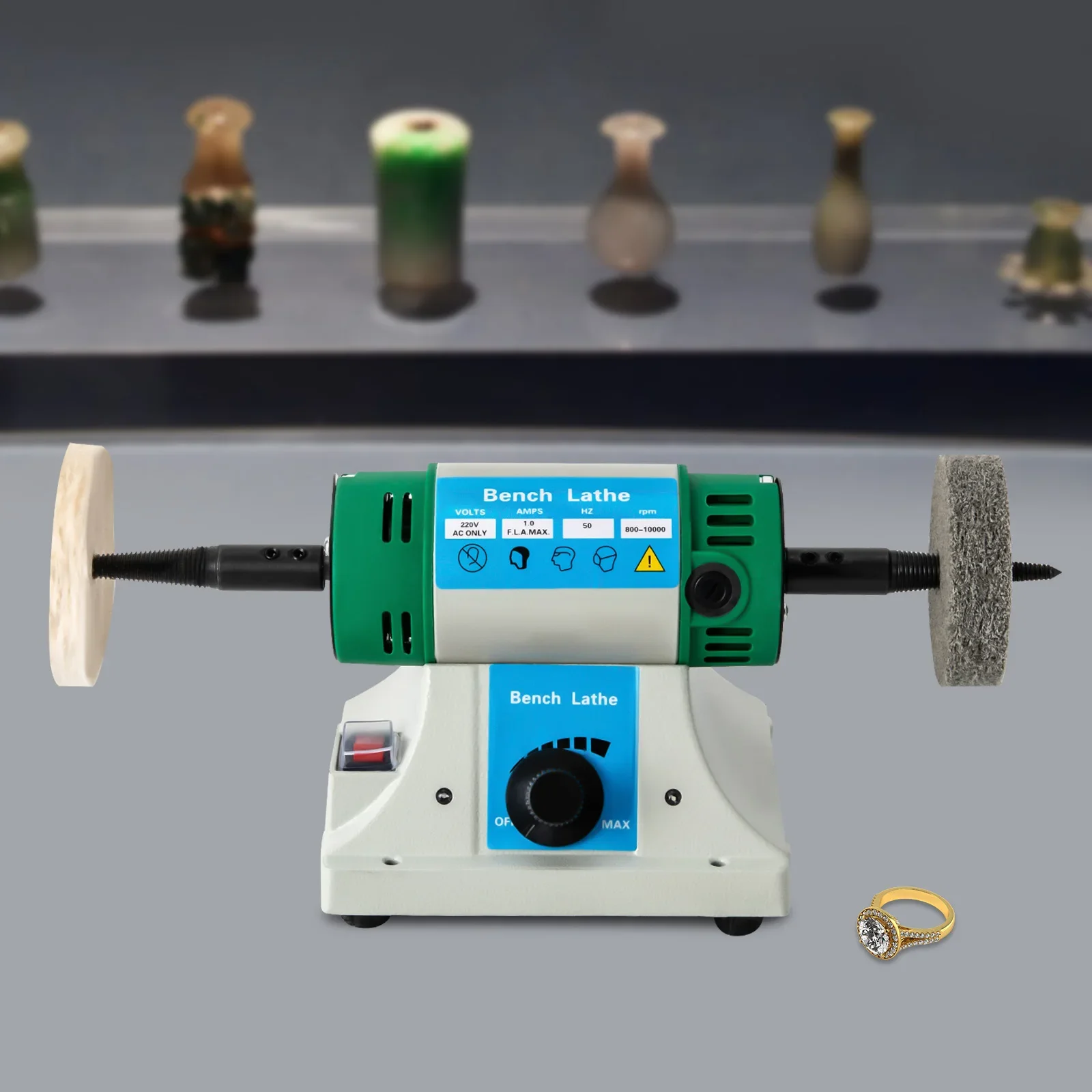

110V Adjustable Variable Speed Dental Polishing & Buffing Machine,Jewelry Polisher W/ 2 Cloth Wheels and 2 Abrasive Fiber Wheels