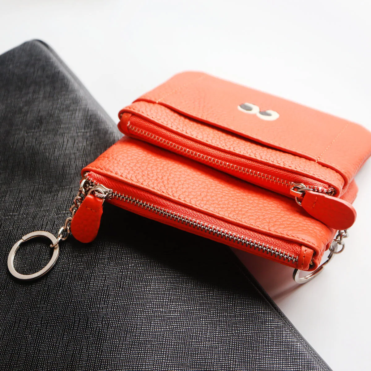 Fancy Carton Genuine Leather Small Wallet Fashion Eyes Look Zip Women Keychain Coin Purse Cute Small Girl Change Money Bag