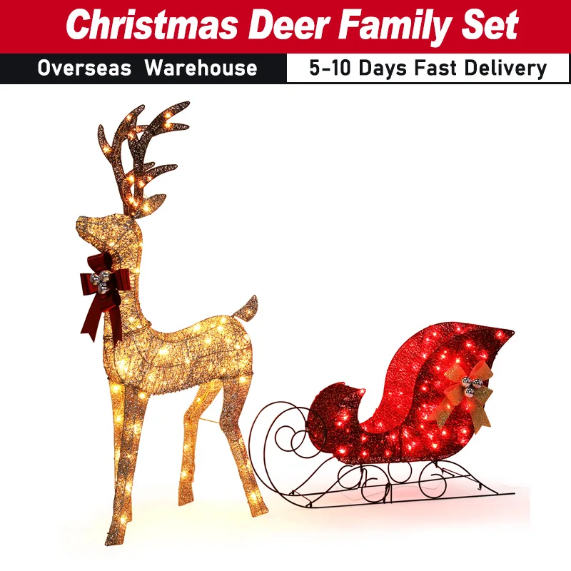 

3-Piece Large Lighted Christmas Deer Family Set Pre-lit for Indoor Outdoor Front Yard Porch Holiday Decoration with LED Lights