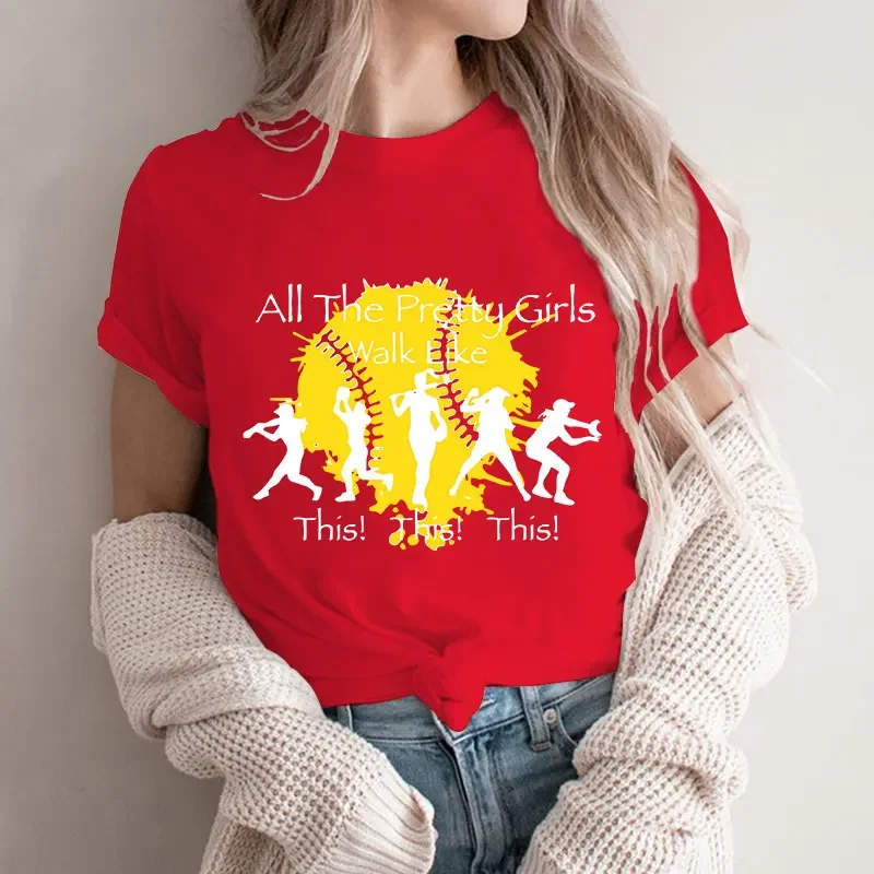 Softball Girls T Shirt All The Pretty Girls Walk Like This Shirt Femme Tops Softball Lover Gift Funny Saying Tee Mama T Shirts