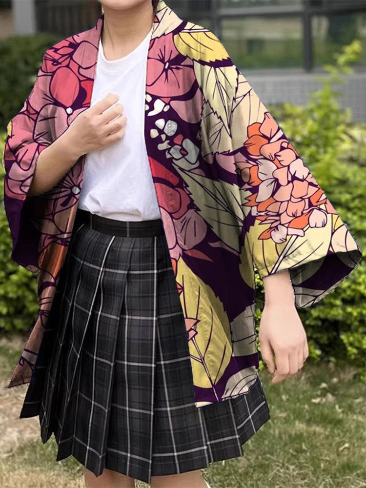 Asian Traditional Wear Summer Resort Printed Japanese Kimono Men\'s Women\'s Loose 7 Sleeve Casual Kimono Fashion Beach Cardigan