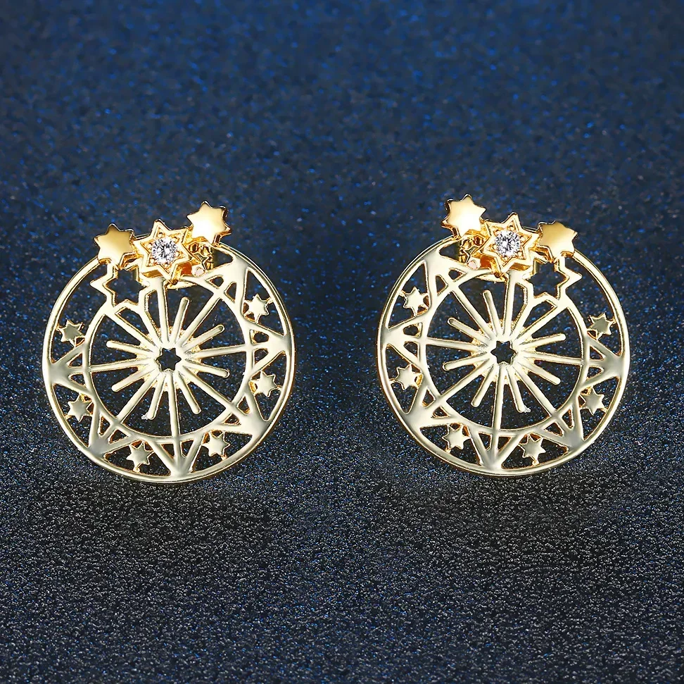 Pendientes de acero inoxidable con forma de estrella brillante para mujer, tachuelas redondas huecas de circón, joyería de lujo, regalo elegante