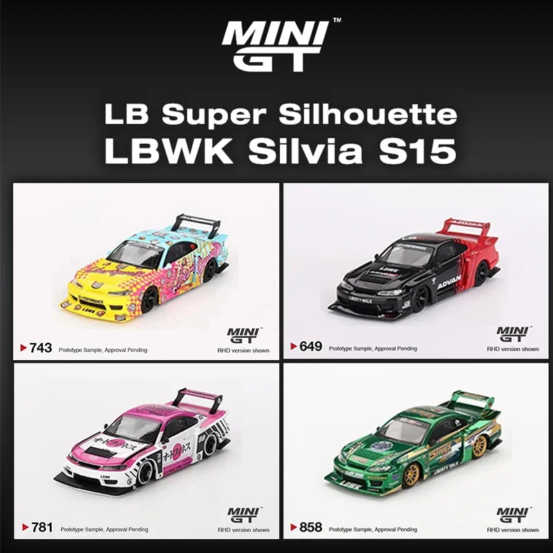 

MINIGT 1:64 LBWK Silvia S15 Super Silhouette Silvia KUMA Коллекция Миниатюрная литая под давлением диорама Модель игрушки