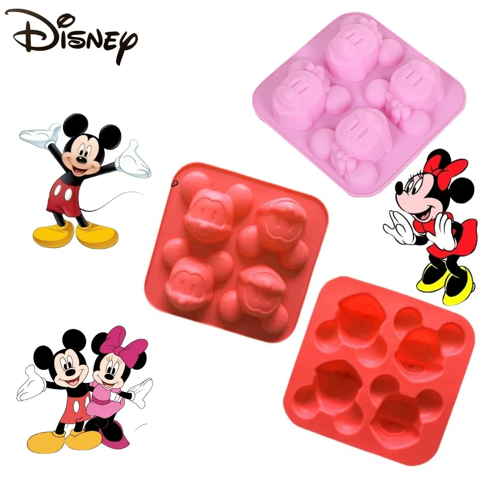 4pcs Disney Mickey Silicon Mold Anime Minnie Baking Mold Cake Chocolate Ice Cube Pudding Moulds Pastry Tools Kitchen Supplies