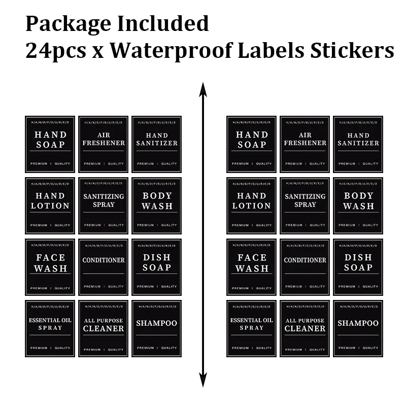24 PCS Waterproof  Bathroom Labels Sticker Lotion Label Sticker Shampoo Conditioner Body Wash Shower Soap Dispenser Labels