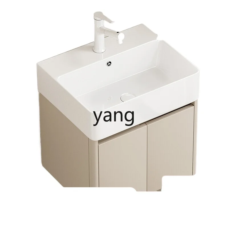 YJQ rounded corner small apartment bathroom cabinet combination honeycomb aluminum bathroom ceramic hand wash basin cabinet