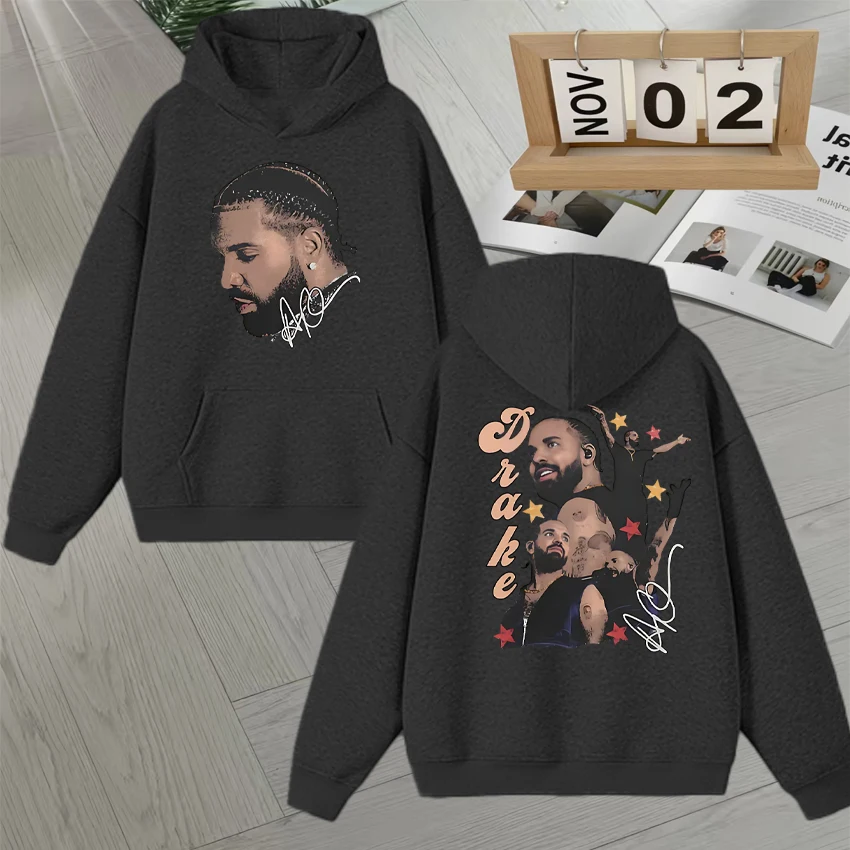 Fashion Hot Sale Rapper Drake Face Graphic Double Sided Print Hoodie Long sleeve Men Women harajuku Pullover Unisex Sweatshirts