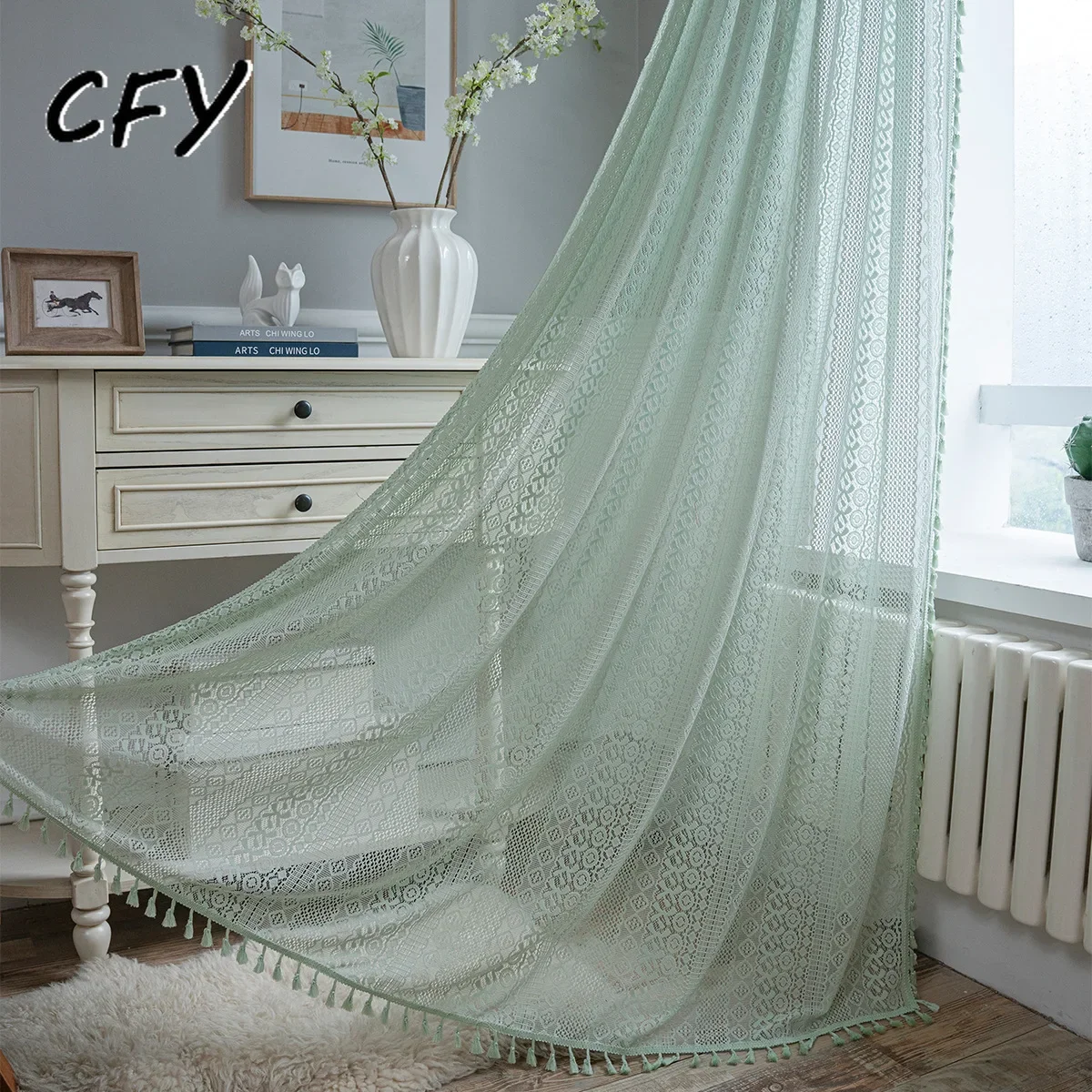 

Green crochet with translucent countryside Window Curtain Valance for The Luxury Living Room Easy Drape Curtains for Living Room