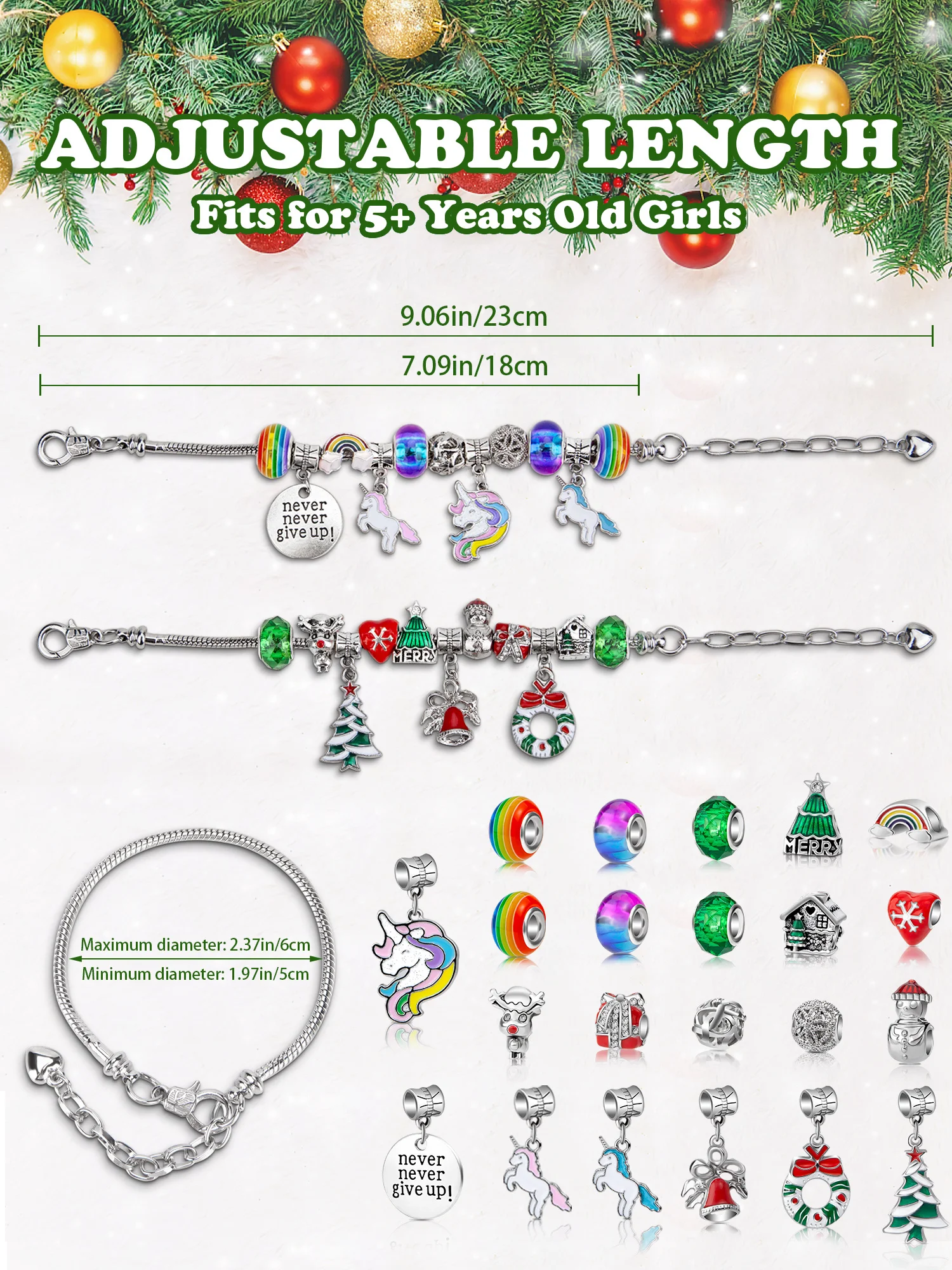 24 Days Christmas Countdown Calendar with 2pcs DIY Charm Bracelets Kits Advent Calendar 2024 Girls Unicorn Bracelet Making Kit