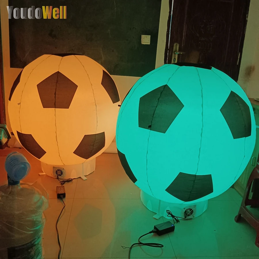 Customized Inflatable Football Model Inflatable Football with Base LED Light Promotional Sale Event Decoration