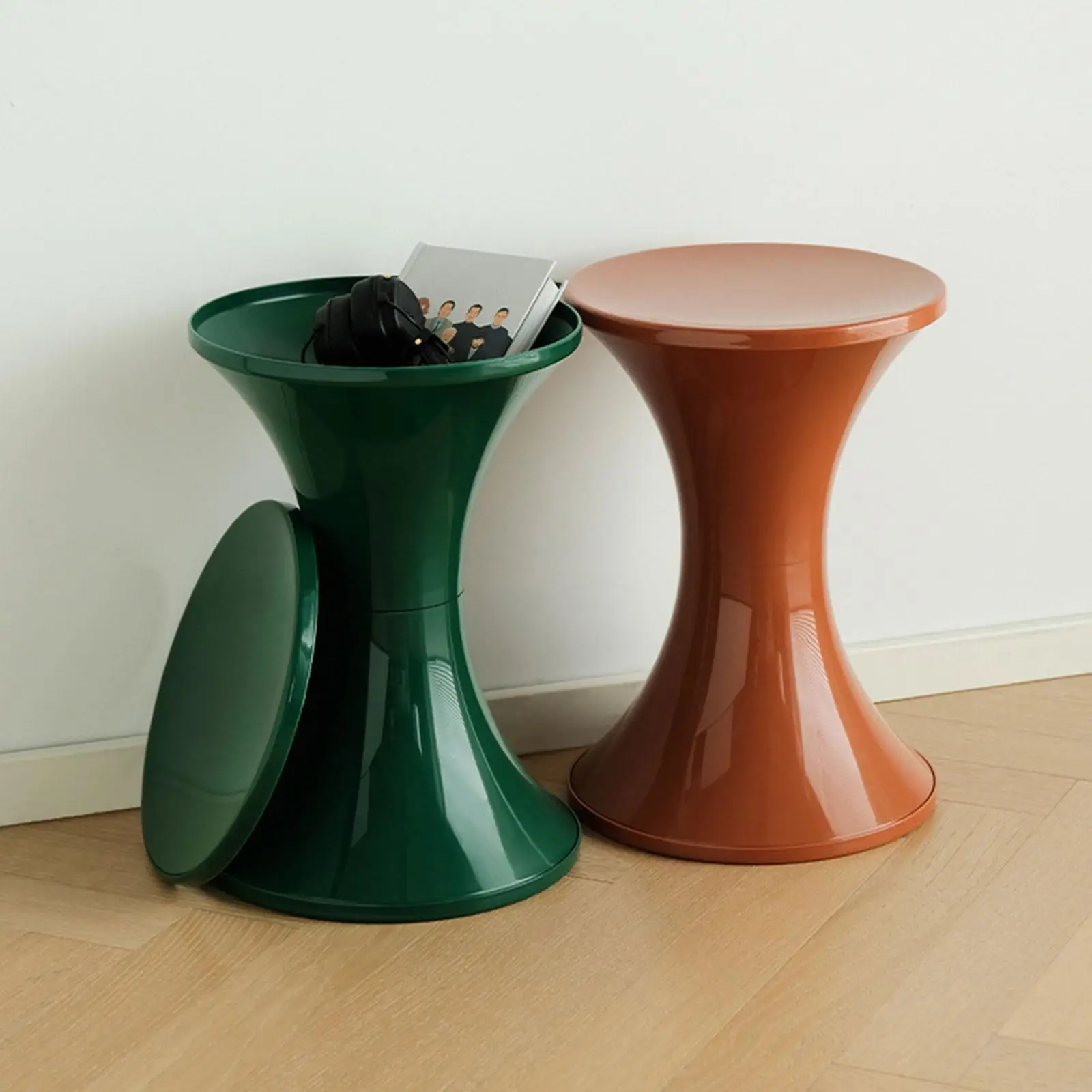 Plastic Storage Ottoman Stool Lightweight Hourglass Footrest End Table for Home Office Bedroom