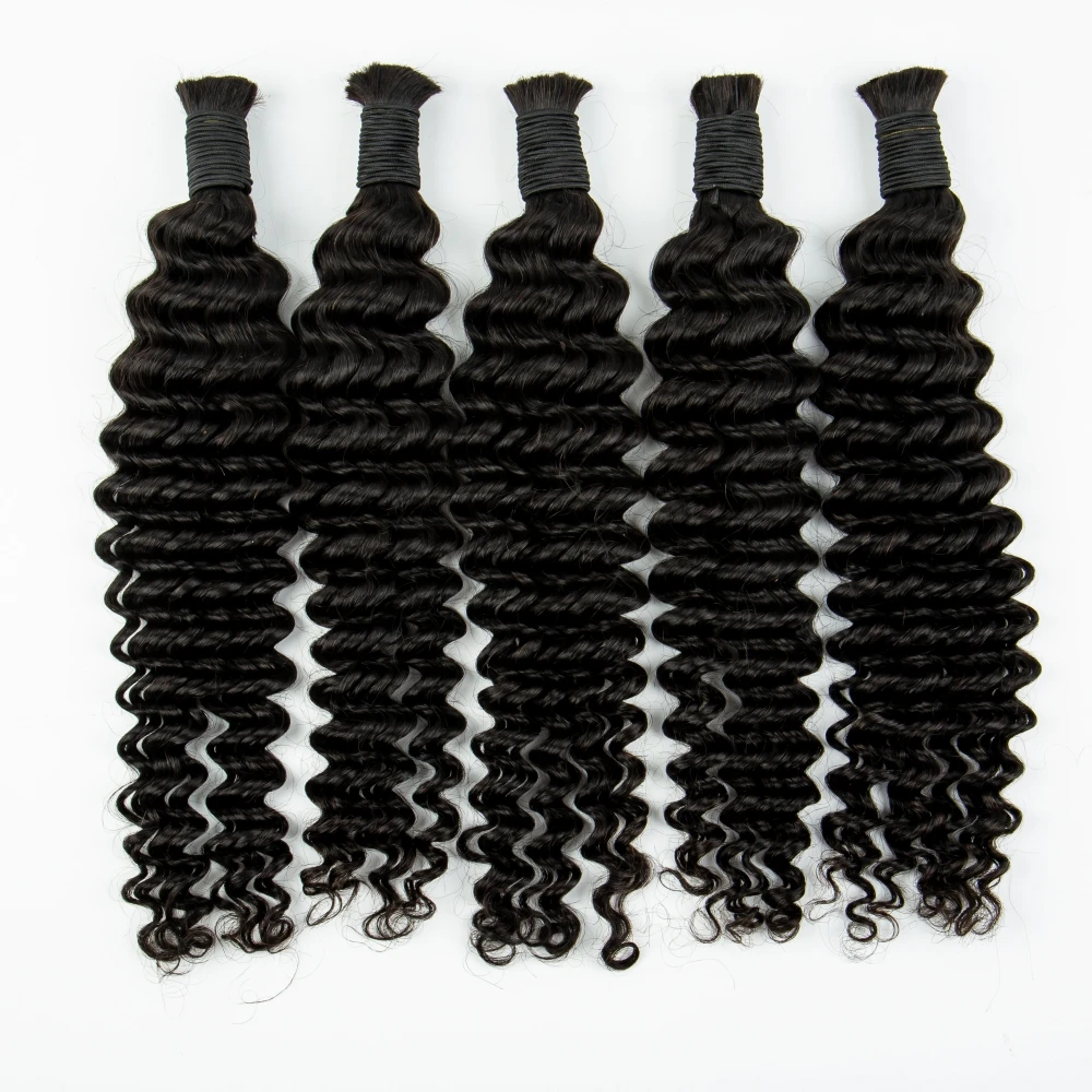 Mèches Deep Wave Brésiliennes 100% Naturelles, 28amaran, Extensions de Cheveux Vierges, Sans Trame, pour Tresses Boho, pour Femme Noire