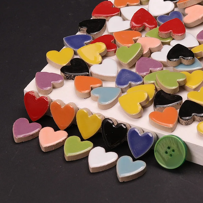 Colorful Ceramics Heart-shaped Mosaic Fragments Stones, DIY Handmade Stickers, Children\'s Creative Decoration Accessories, 20Pcs