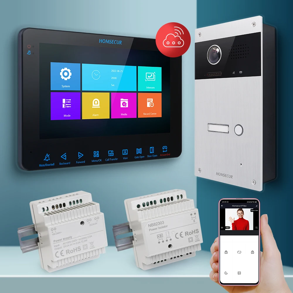 HOMSECUR WIFI 2 Wire Video Door Phone Call Intercom Auto Snapshot Tuya App 170° 1 Family