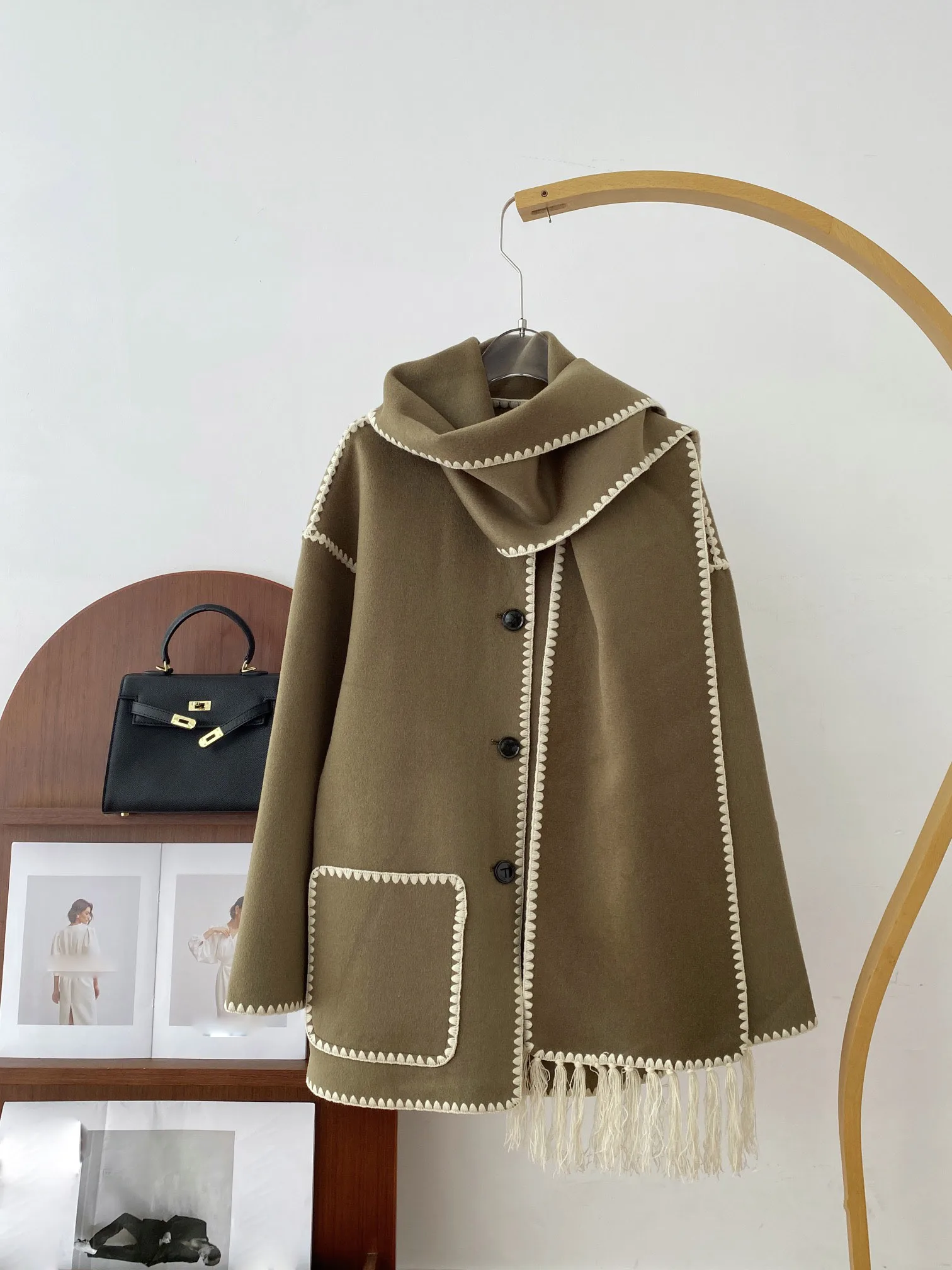 

Women's Clothing High Quality 88% Wool Jacket Coat With Scarf for Lady Autumn Winter New 0118