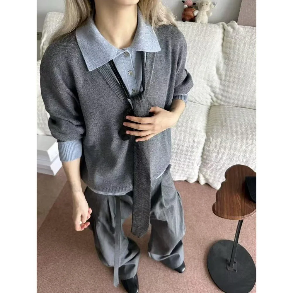 

Fall Winter V-Ne Knitted Sweater Cardigan Men's Color Casual Sle Outerwear Loose Fit Long Sve Polyester Fiber