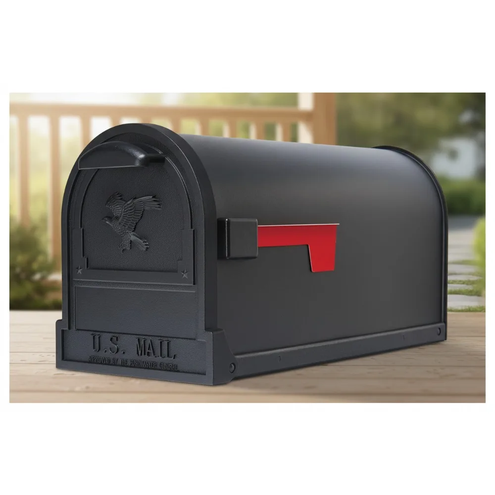 

Large Capacity Galvanized Steel Post-Mount Mailbox, Weather-Resistant Textured Black Finish for Home and Office Use