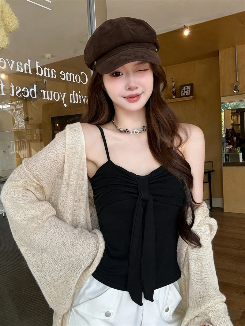 Karofi Sommermode Camisole mit Schleifenknoten, Brustpolster, verstellbaren Trägern, schmal geschnittenes Crop-Top, lässige Unterwäsche, Tank-Top A6172 – Detail 10