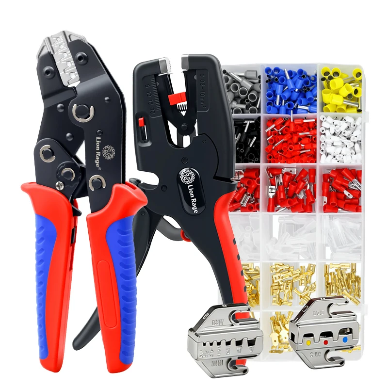 SN-68B Ratchet Crimping Pliers Set with 2 Jaws & 715PCS Terminals Professional Wire Crimper Tool Kit for Electrical Wiring 58BS
