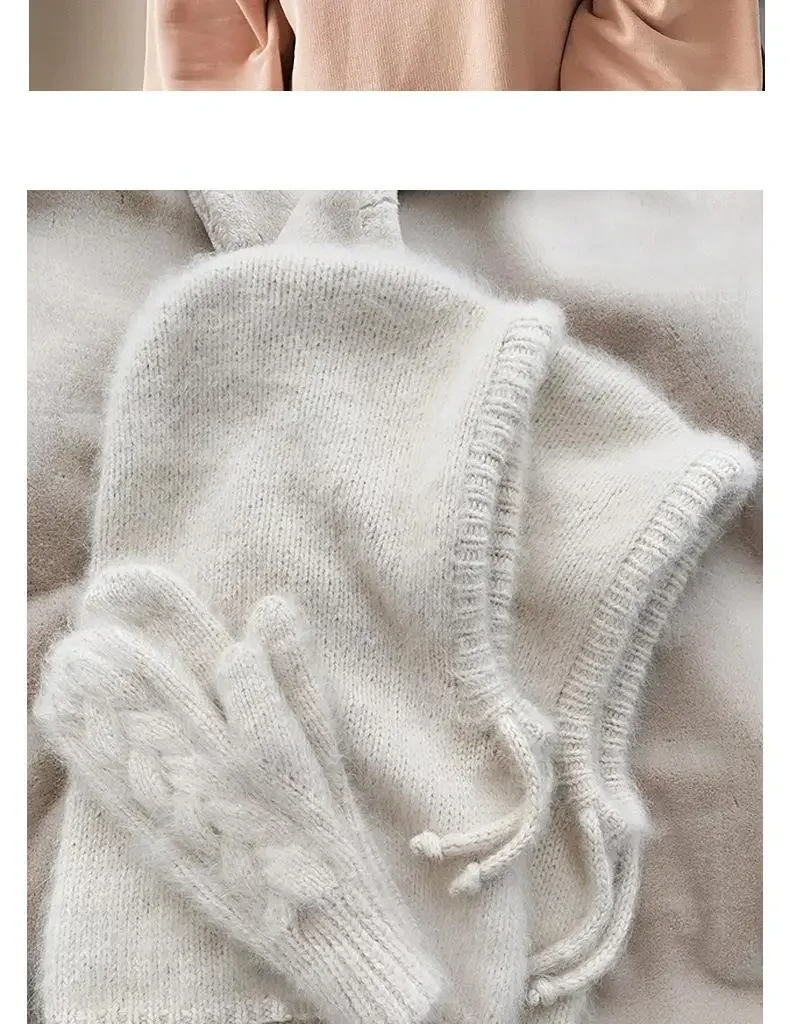 Wintermützen für Damen und Mädchen, warmer Kapuzenschal, Beanie für Damen und Jugendliche, Sturmhaube, Stricken, Totenkopfmütze, Ohrenklappe – Detail 13