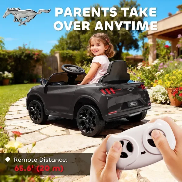 Coche para niños de 12 V, coche eléctrico Ford MusMach-E con licencia con control remoto, luz LED, música, negro