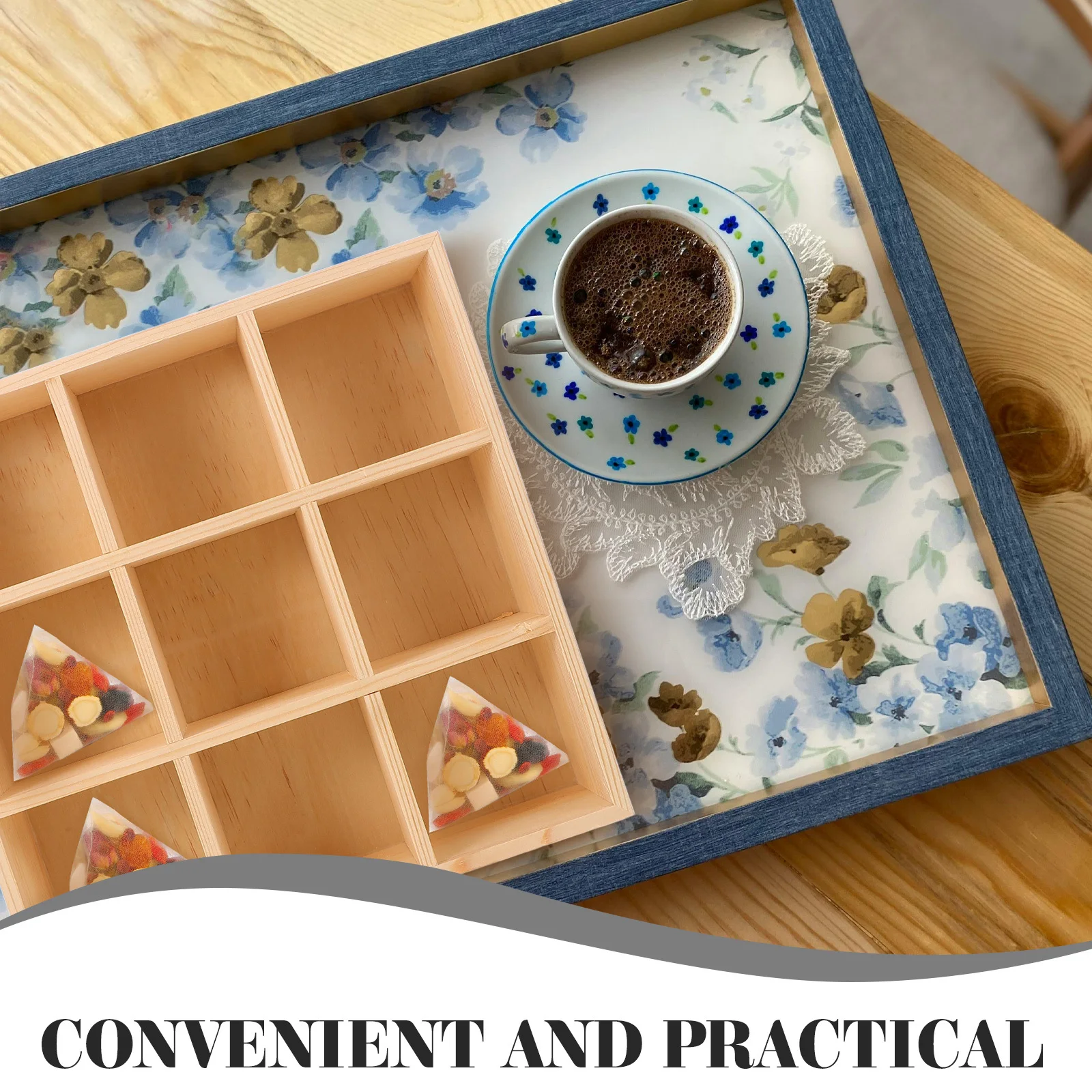 

9-Compartment Wooden Tea Box Organizer Natural Wood Storage Case For Tea Bags Coffee Capsules Sugar Packets Small Craft Supplies