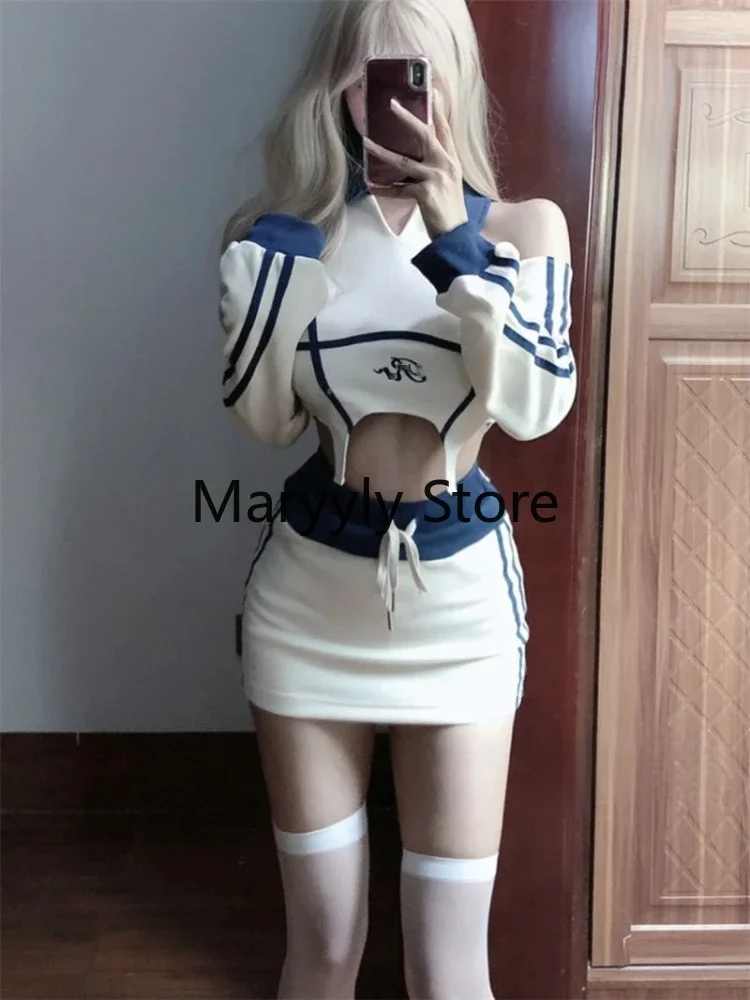 2023 Summer Women Casual Long Sleeve Vest + High Waist Mini Skirts Fashion Outfits Chic French Bodycon Y2k 2 Piece Dress Set