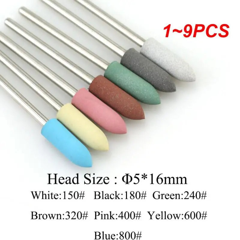 Rubber and Silicon Carbide Nail Buffer, Máquina Elétrica de Manicure, Nail Drill Acessórios Ferramentas, Nail Bit, Cabeça Cuspidal, 7 Cores, 1-9Pcs