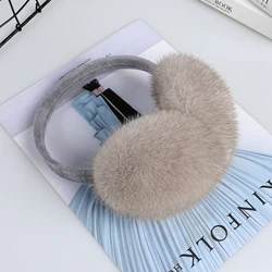 Luxury Winter Fashion Unisex Genuine Mink Fur Earmuffs With Velvet Band Mens Womens Foldable Ear Warmer Real Fur Ear Muff