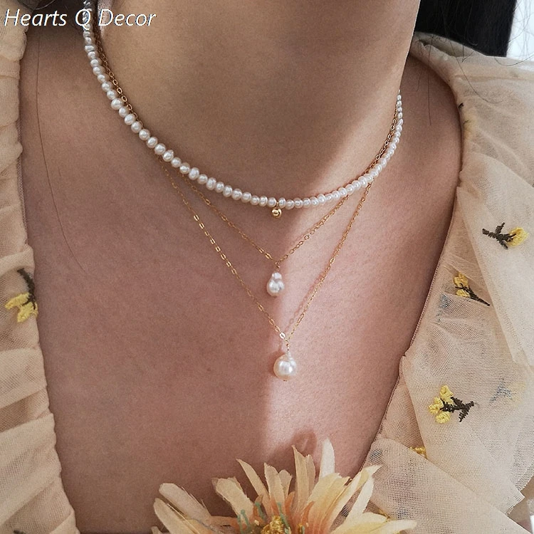 Glam Beaded Natural Freshwater Baroque Pearl Choker Necklace Women Jewelry Gown Sweet Boho Trendy INS Classic OL