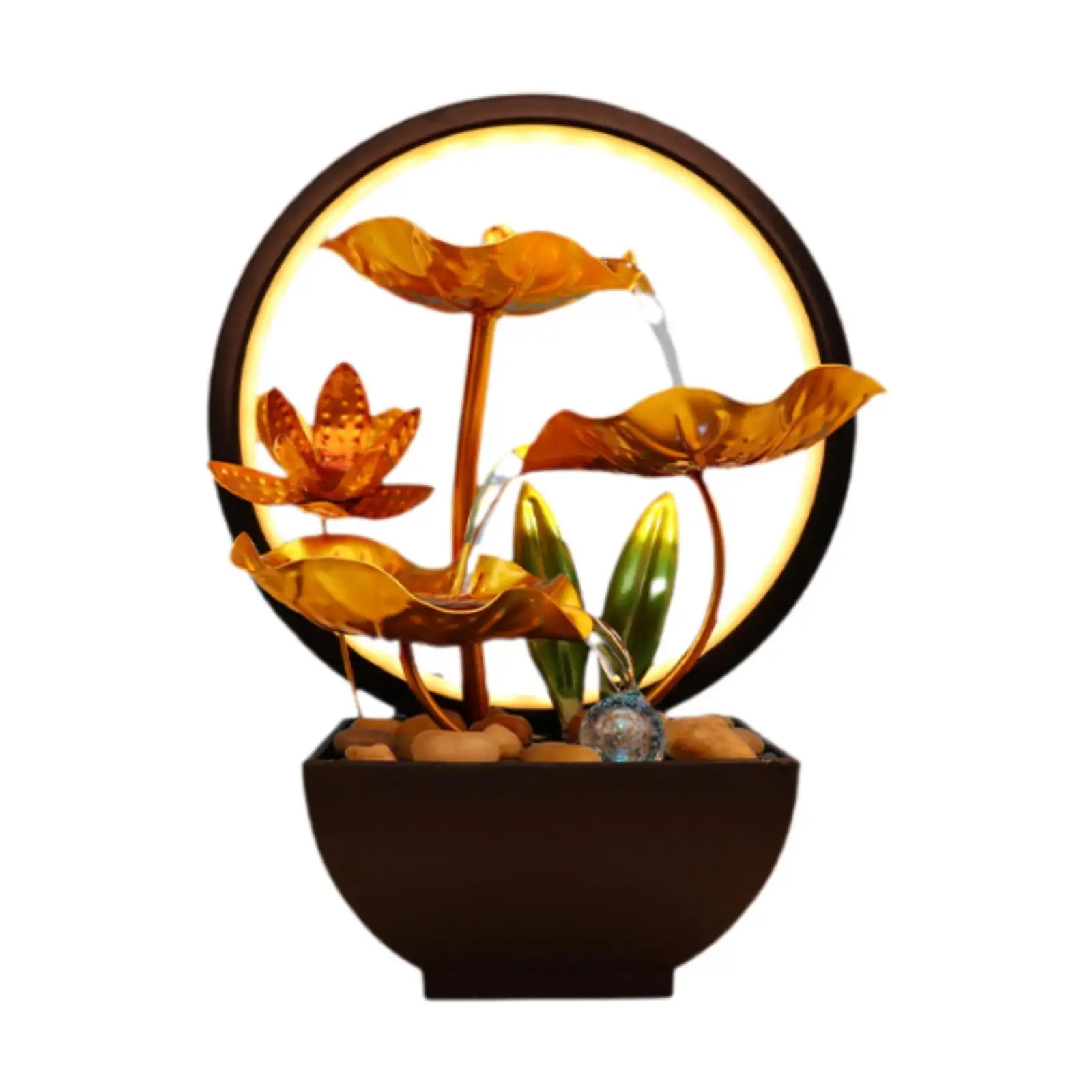 Tabletop Water Fountain with Light Housewarming Gift Tabletop Waterfall Desktop Fountain for Home Decor Indoor Garden Bedroom