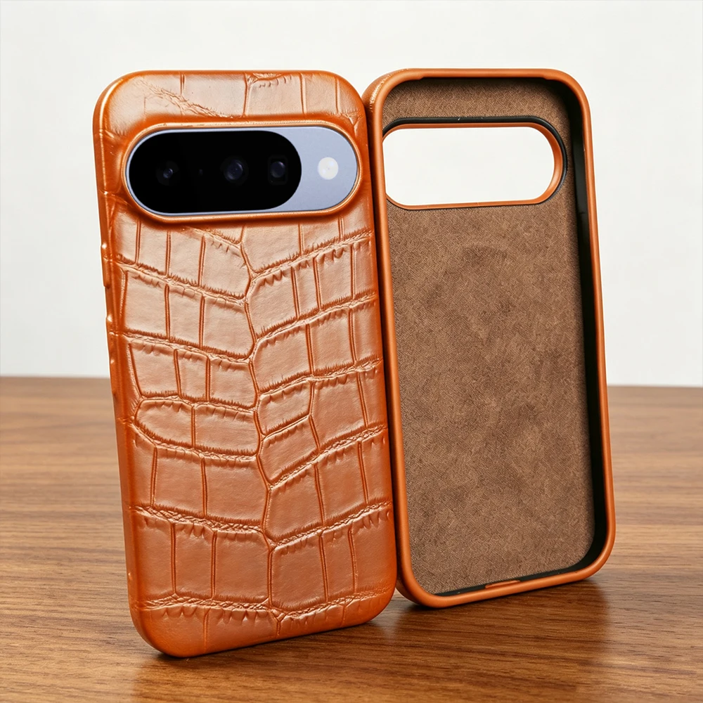 Crocodile Texture Genuine Real Leather Phone Case For Google Pixel 11 10 9 Pro XL 10A 9A 8 8A 7A 7 6A 6 Pro Back Cover Case 9Pro