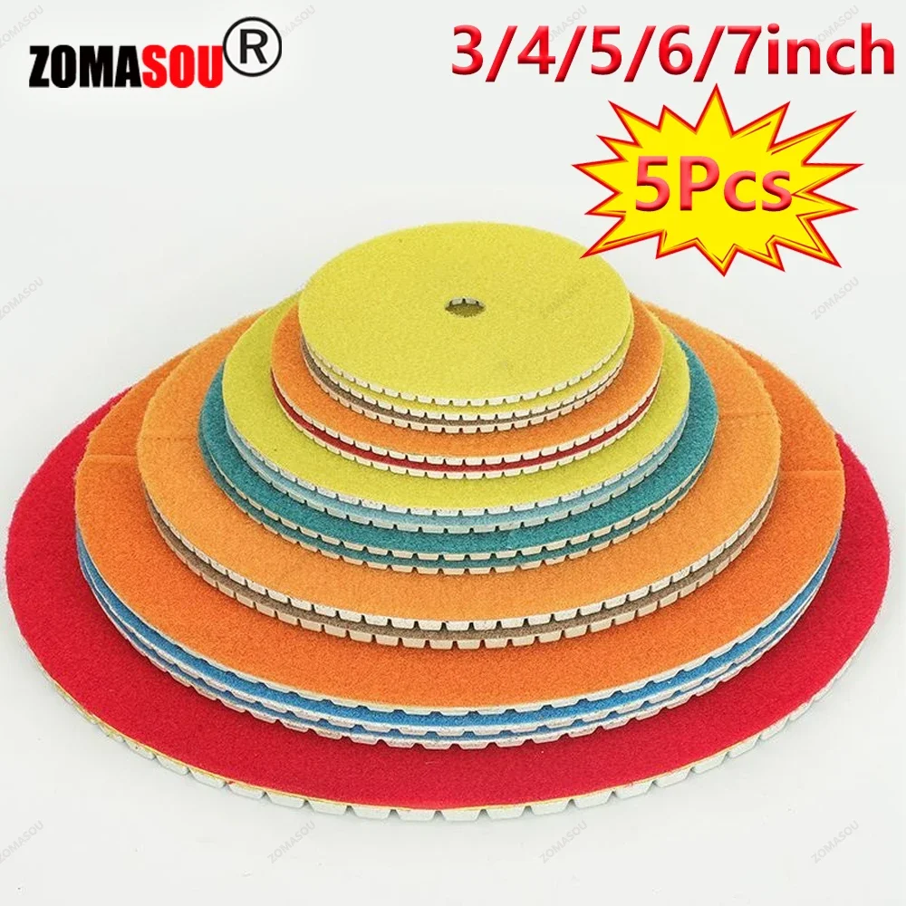 

1-5Pc 3-7Inch Dry/Wet Polishing Pads Disc Abrasive Drill Sanding Granite Marble Quartz Glass Tile Grinding