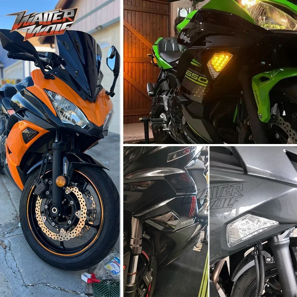 Front LED Turn Signal Indicator Lamp For KAWASAKI ZX6R Z1000SX NINJA 250 400 650 300 1000 ZX25R ZX-4R Motorcycle Light Flasher