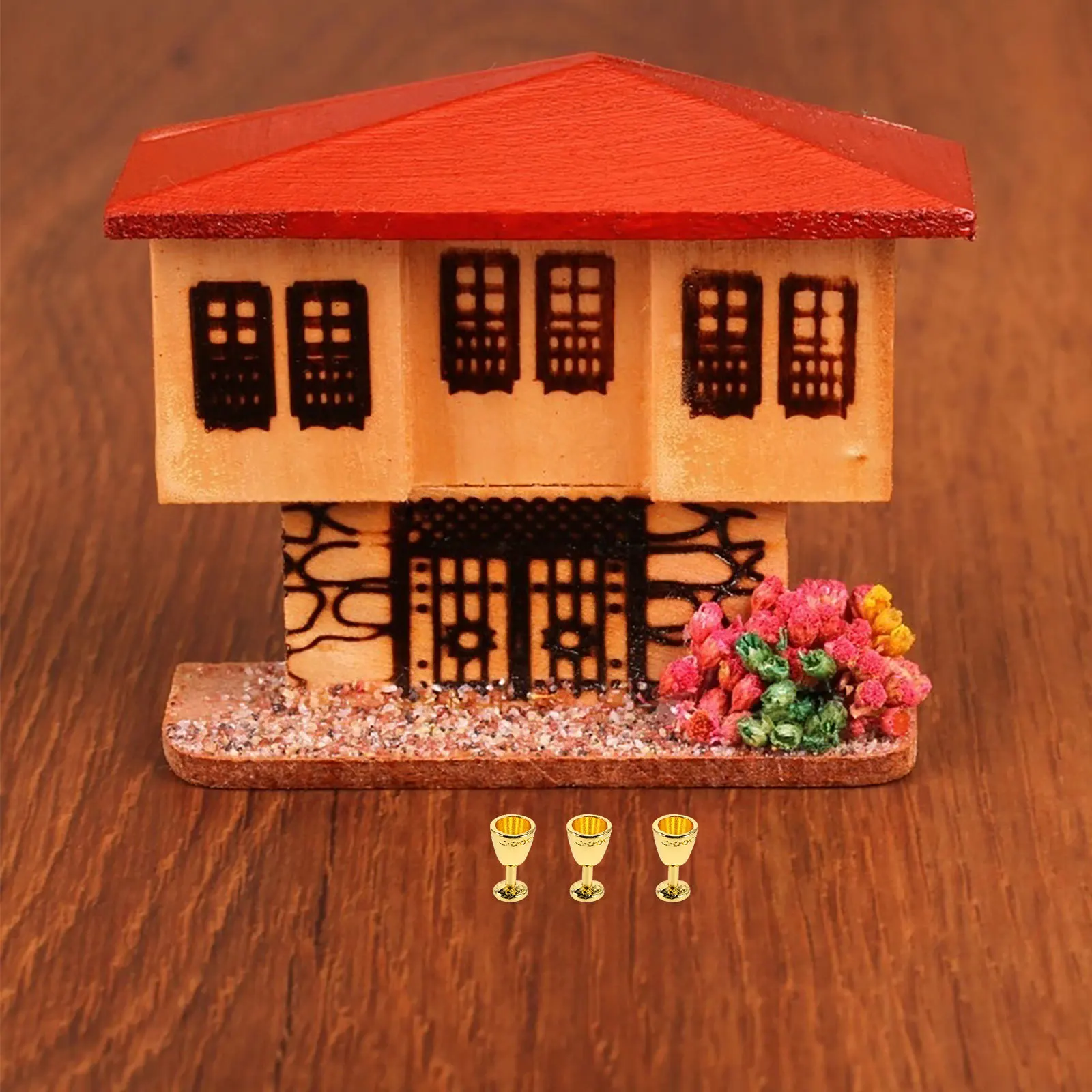 

8pcs Miniature Wine Goblet Cup Golden Alloy Vintage Dollhouse Kitchen Accessories Embossed Tiny Drink Goblets For Party Decor