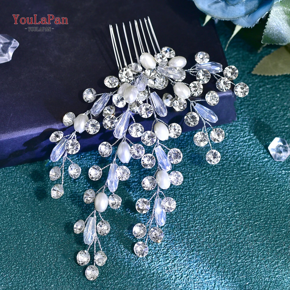 YouLaPan Silver Color Rhinestone Hair Comb Bride Pearl Crystal Headband Handmade Wedding Hair Accessories Party Headwear HP793