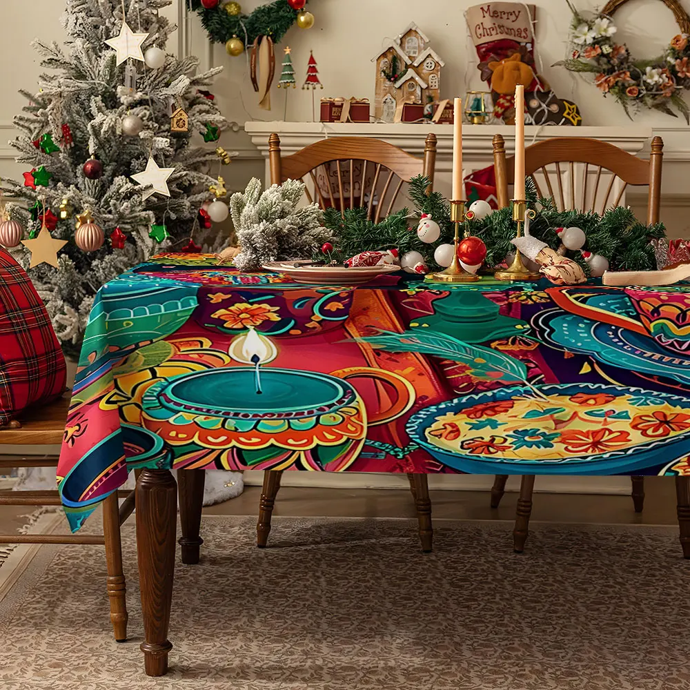 Bohemian Blooms Table Cloth Waterproof Tablecloth Spill Proof Table Cloth, Wipe Clean Table Cloth for Dining Camping