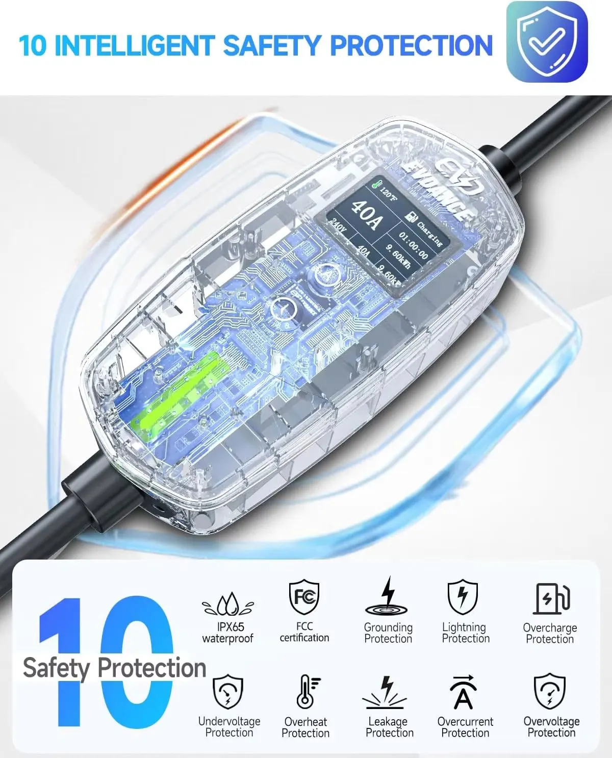 Dreamdash 1Phase 40A 9KW شاحن محمول حماية واي فاي بلوتوث APP التحكم شاحن السيارة الكهربائية SAE J1772 Type1