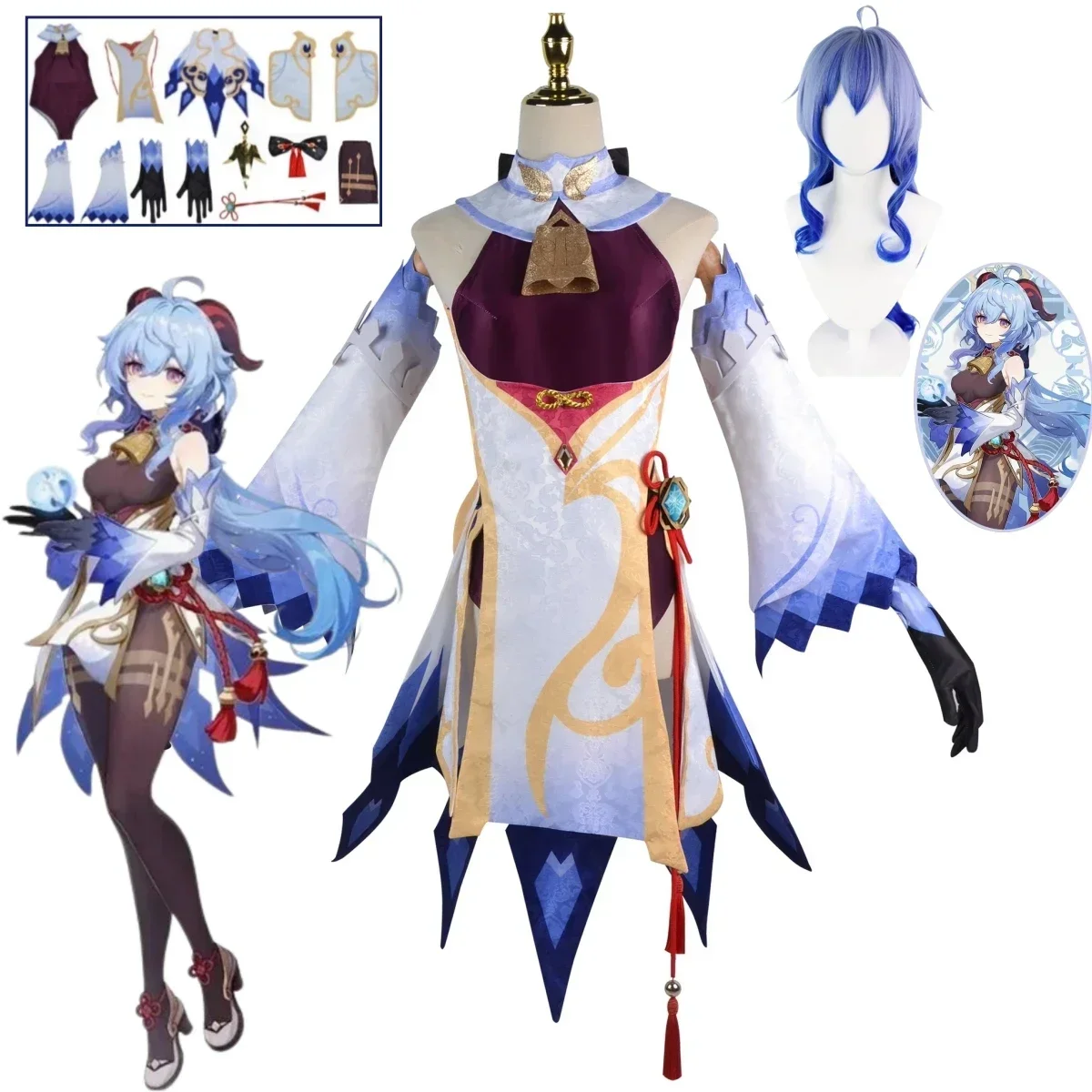 Game Genshin Impact Ganyu Cosplay Costume Women's Dress Anime Halloween Party Fantasy Costume Performance Costume Set